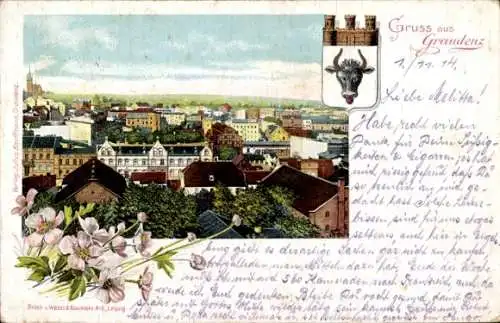 Passepartout Ak Grudziądz Graudenz Westpreußen, Panorama, Wappen