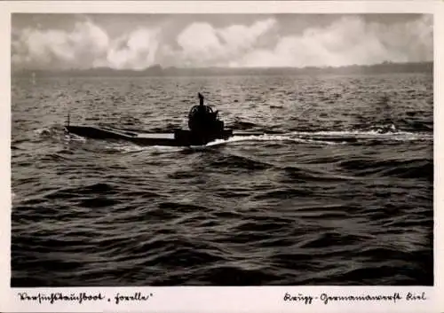 Ak Erstes Versuchs-Tauchboot Forelle, U-Boot, Krupp Germaniawerft Kiel