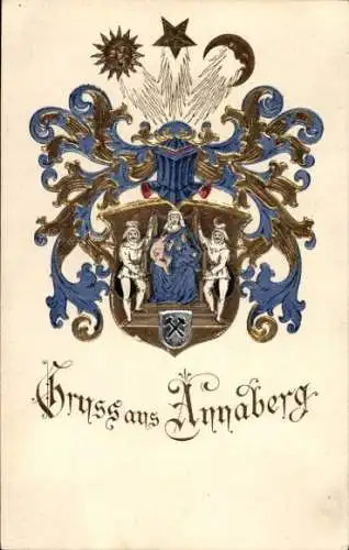 Präge Wappen Passepartout Litho Annaberg Buchholz im Erzgebirge, Stadtwappen