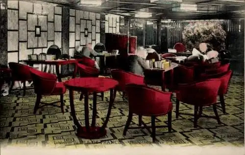 Ak Dampfer Ile de France, CGT, French Line, Bibliothek