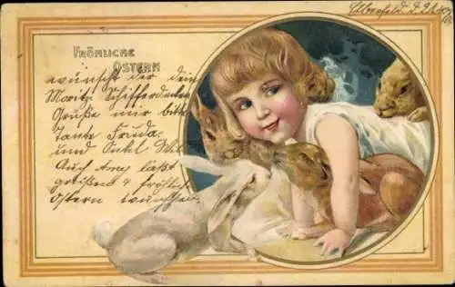 Passepartout Ak Glückwunsch Ostern, Kind, Osterhasen