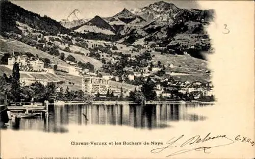 Ak Clarens Vernex  Montreux Kt. Waadt Schweiz, Blick zum Ort, Rochers de Naye
