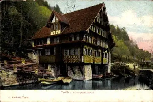 Ak Treib Seelisberg Kanton Uri, Fachwerkhaus, Vierwaldstättersee