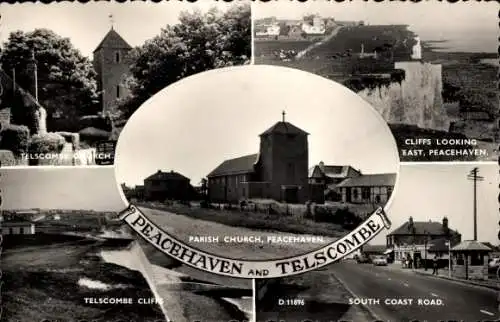 Ak Telscombe East Sussex England, Peacehaven, Klippe, South Coast Road, Parish Church
