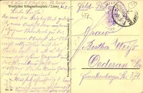 Ak Lissey Lothringen Meuse, Straßenszene mit Kirche, westlicher Kriegsschauplatz 1. WK