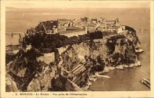 Ak Monaco, Monaco - Le Rocher - Vue prise de l'Observatoire