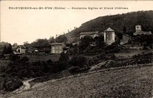 Ak Poleymieux au Mont d'Or Rhône, Ancienne Eglise, Vieux Chateau