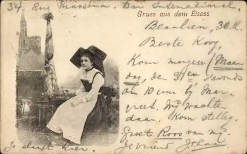 Ak Junge Frau in Elsässer Tracht