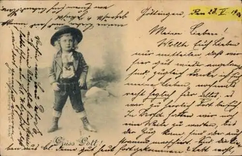 Ak Junge in Volkstracht, Porträt, Hut