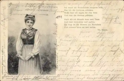 Künstler Ak de Witt, R., Nelke, Frauenporträt, Gedicht von Th. Storm