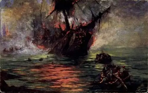 Künstler Ak Jansen, Brennendes Schiff