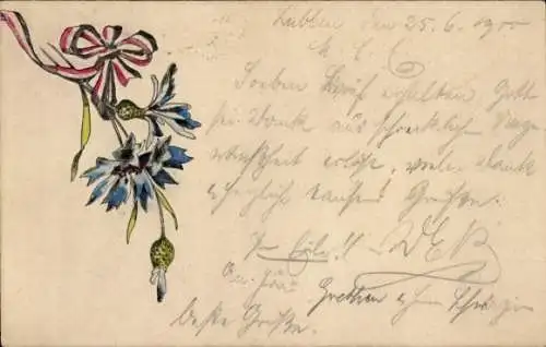 Präge Ak Kaiserliche Fahne, Schleife, Blumen, Kitsch