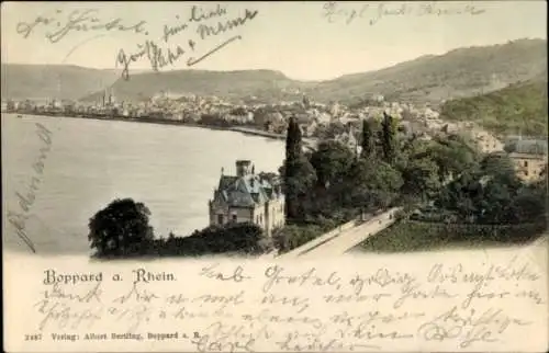 Ak Boppard am Rhein, Vorderansicht vom Rhein, Stadtansicht  Berge im Hintergrund