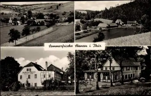 Ak Stanau Neustadt an der Orla Thüringen, Vierspaltige Landschaftsaufnahmen, Gebäude, Wasser, ...