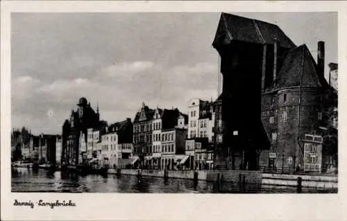 Ak Hansestadt Lübeck, Danaig, Langebrücke, Stadtansicht, Wasserweg, historische Gebäude