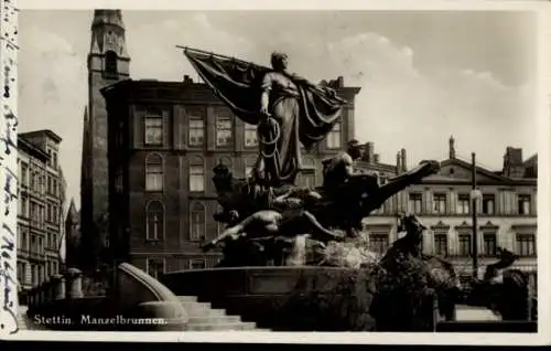 Ak Szczecin Stettin Pommern, Manzelbrunnen