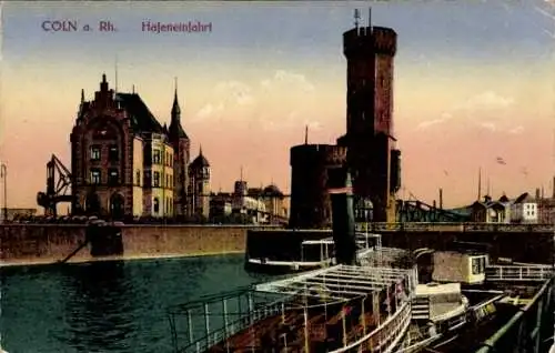 Ak Köln am Rhein, Hafeneinfahrt, Dampfer