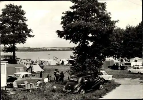 Ak Dahmen in Mecklenburg, Campingplatz am See, Zelte, Autos, Bäume