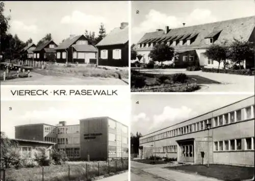 Ak Viereck in Vorpommern, Ernst Thälmann Siedlung, Gaststätte, Oberschule, Kindergarten