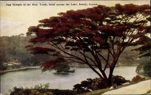 Ak Kandy Sri Lanka Ceylon, Der Tempel des heiligen Zahns, See