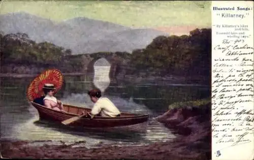 Künstler Ak Killarney Irland, Paar in einem Ruderboot, Lied
