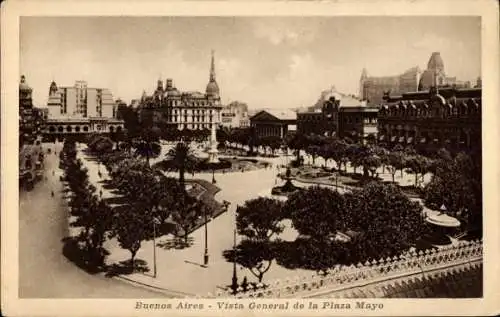 Ak Buenos Aires Argentinien, Plaza Mayo, architektonische Gebäude, Grünanlagen, historische Sz...