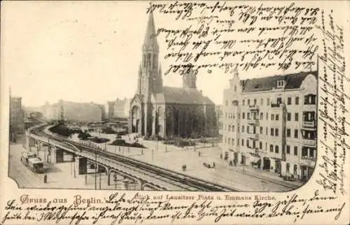 Ak Berlin Kreuzberg , Kirche, Lausitzer Platz, Stadtansicht, historische Postkarte