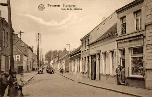 Ak Beveren Waas Ostflandern, Statiestraat, Rue de la Station, historische Straßenansicht, ruhi...
