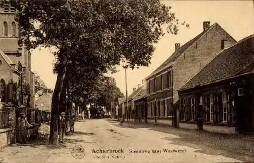 Ak Achterbroek Flandern Antwerpen, Steenweg naar Westwezel