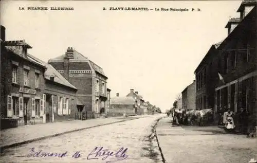 Ak Flavy le Martel Aisne, Rue Principale