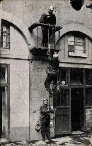 Ak Pompiers, L'Echelle a crochet, Feuerwehr