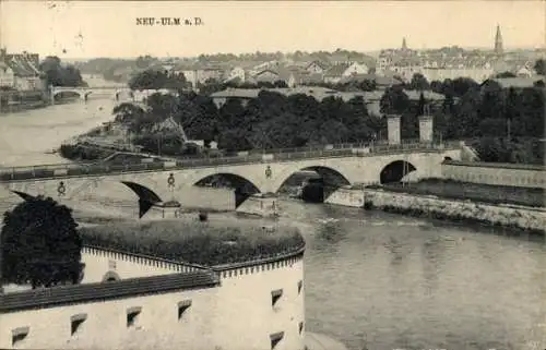 Ak Neu Ulm in Schwaben, Panorama, Brücke