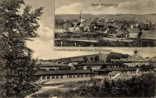 Ak Münsingen in Württemberg, Stadtansicht, Barackenlager, Truppenübungsplatz