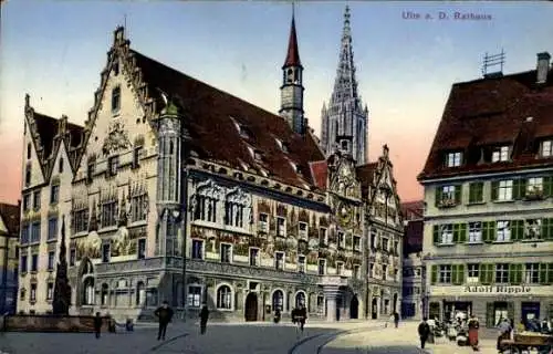 Ak Ulm an der Donau, Rathaus, Geschäft Adolf Ripple