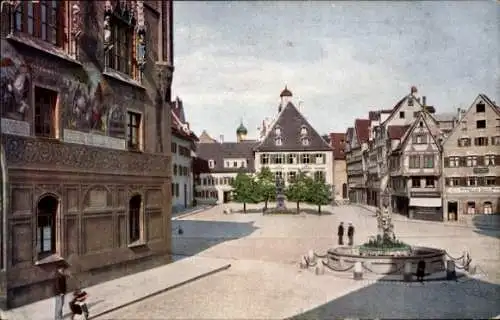 Ak Ulm an der Donau, Rathaus, Marktplatz und Brunnen