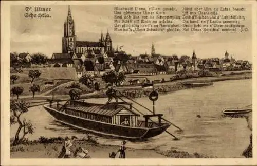 Ak Ulm an der Donau, Der Ulmer Schachtel, Stadt, Fähre