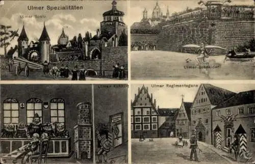 Ak Ulm, Ulmer Spezialitäten, Spatz, Schneider, Kuhhirt, Regimentsgans, Wache