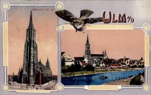Passepartout Ak Ulm an der Donau, Münster, Spatz, Stadt