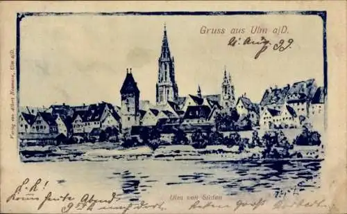 Künstler Ak Schmohl, P., Ulm an der Donau Baden Württemberg, Blick auf Stadt vom Süden