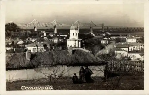 Foto Ak Cernavodă Rumänien, Panorama, Brücke
