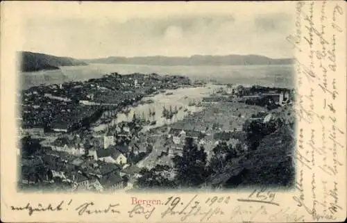Ak Bergen Norwegen, Blick zum Hafen