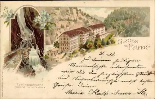Litho Pfäfers Kanton Sankt Gallen, Taminaschlucht, Hotel und Bad