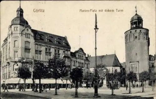 Ak Görlitz in der Lausitz, Marien-Platz mit dickem Turm