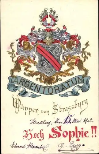 Präge Wappen Ak Strasbourg Straßburg Elsass Bas Rhin, Stadtwappen, Argentoratum