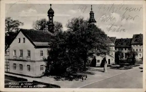 Ak Chobienia Köben an der Oder Schlesien, Rathaus, Kirche