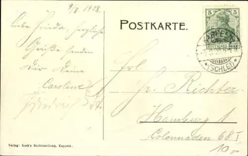 Ak Bad Arnis an der Schlei, Uferpartie, Segelboot