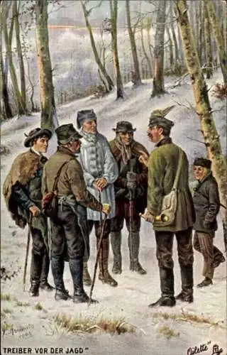 Künstler Ak Treiber vor der Jagd