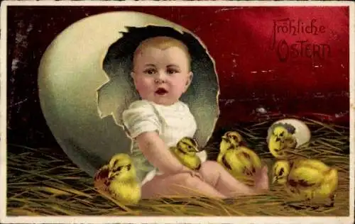 Ak Glückwunsch Ostern, Kind, Küken, Eierschale