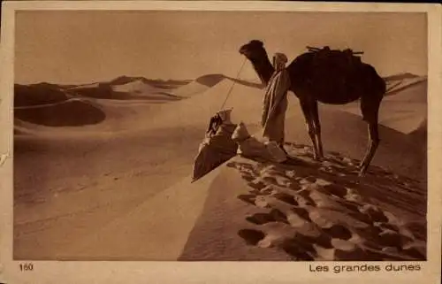 Ak Maghreb, Araber in Tracht, Wüste, Kamel, Dünen