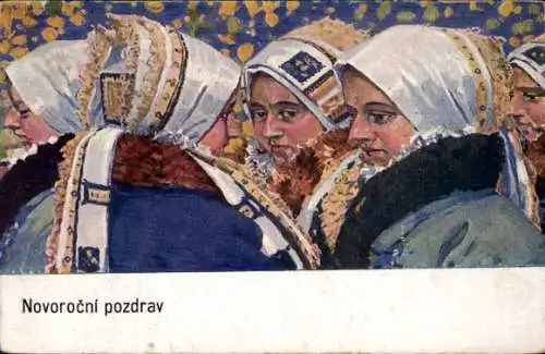 Künstler Ak Uprka, Joza, Frauen in tschechischen Trachten